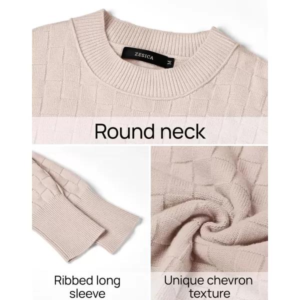 imageZESICA Womens Oversized Sweaters 2024 Fall Winter Trendy Long Sleeve Crewneck Knit Pullover TopsAlmond