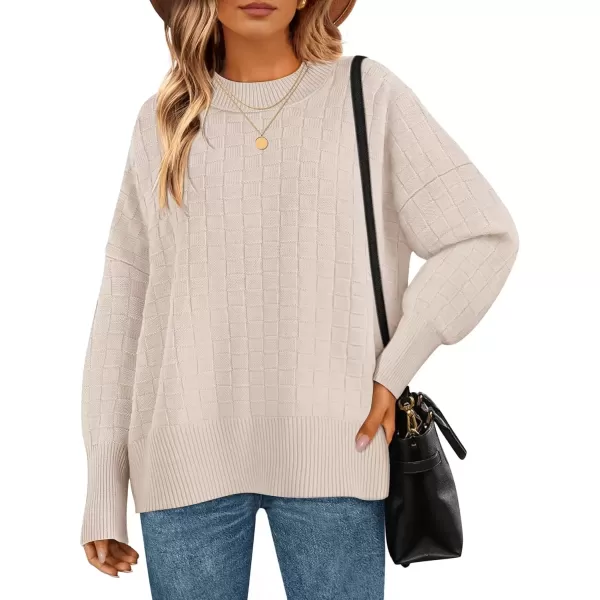 imageZESICA Womens Oversized Sweaters 2024 Fall Winter Trendy Long Sleeve Crewneck Knit Pullover TopsAlmond