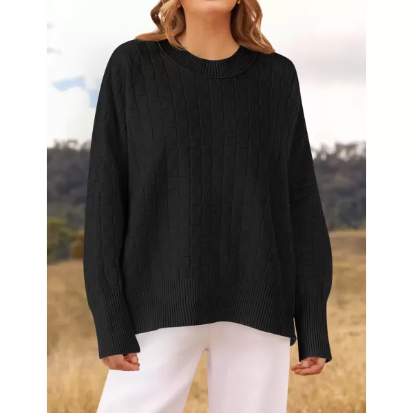 imageZESICA Womens Oversized Sweaters 2024 Fall Winter Trendy Long Sleeve Crewneck Knit Pullover TopsBlack