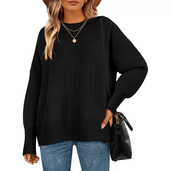 imageZESICA Womens Oversized Sweaters 2024 Fall Winter Trendy Long Sleeve Crewneck Knit Pullover TopsBlack