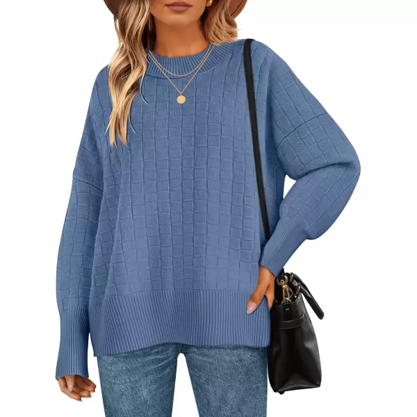 imageZESICA Womens Oversized Sweaters 2024 Fall Winter Trendy Long Sleeve Crewneck Knit Pullover TopsGreyblue