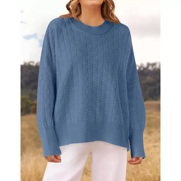 imageZESICA Womens Oversized Sweaters 2024 Fall Winter Trendy Long Sleeve Crewneck Knit Pullover TopsGreyblue