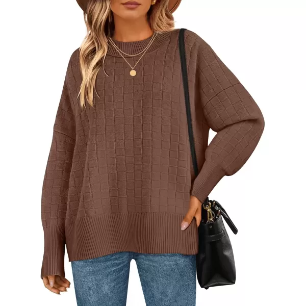imageZESICA Womens Oversized Sweaters 2024 Fall Winter Trendy Long Sleeve Crewneck Knit Pullover TopsNutmeg