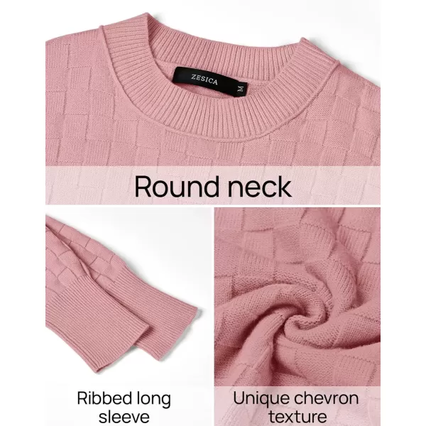 imageZESICA Womens Oversized Sweaters 2024 Fall Winter Trendy Long Sleeve Crewneck Knit Pullover TopsPink