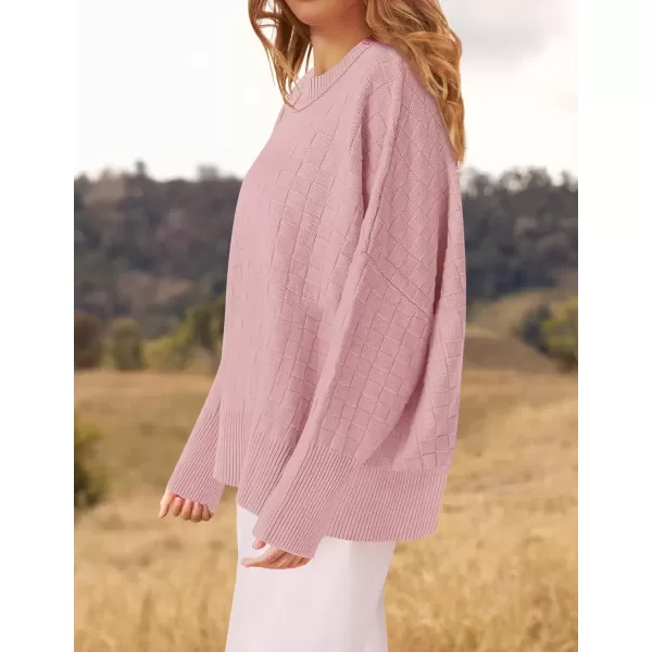 imageZESICA Womens Oversized Sweaters 2024 Fall Winter Trendy Long Sleeve Crewneck Knit Pullover TopsPink