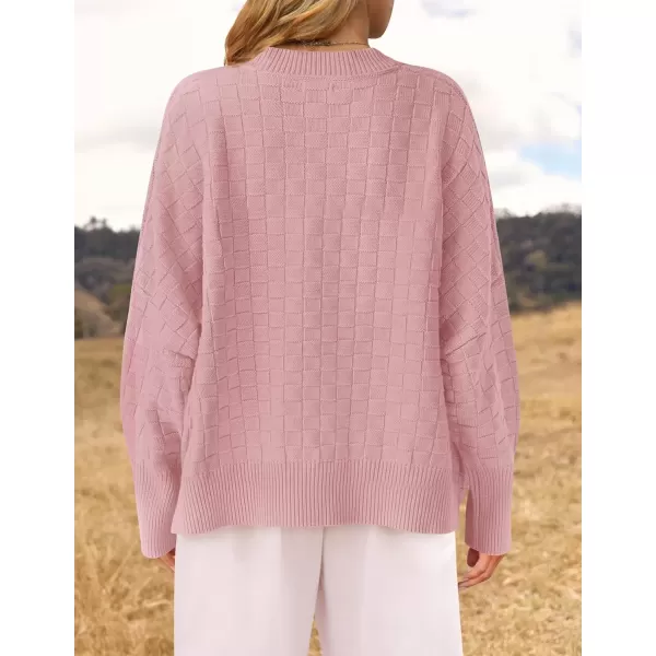 imageZESICA Womens Oversized Sweaters 2024 Fall Winter Trendy Long Sleeve Crewneck Knit Pullover TopsPink