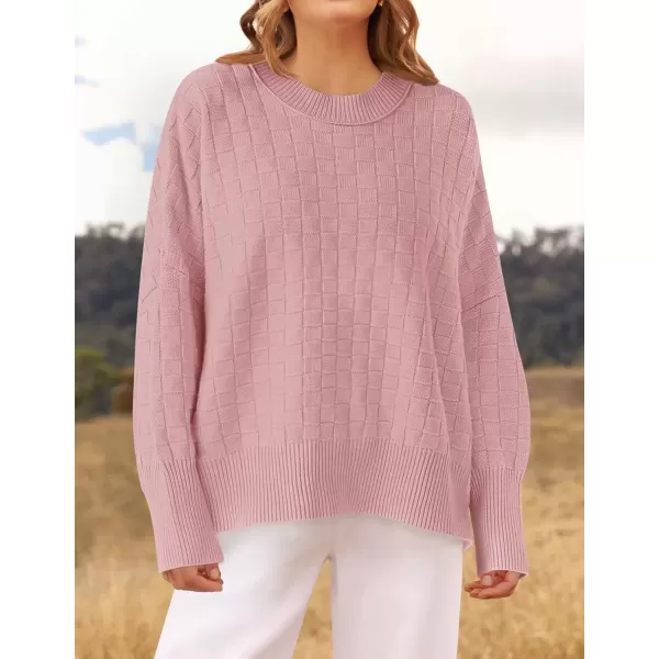 imageZESICA Womens Oversized Sweaters 2024 Fall Winter Trendy Long Sleeve Crewneck Knit Pullover TopsPink
