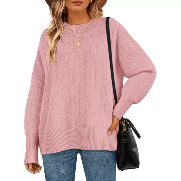 imageZESICA Womens Oversized Sweaters 2024 Fall Winter Trendy Long Sleeve Crewneck Knit Pullover TopsPink