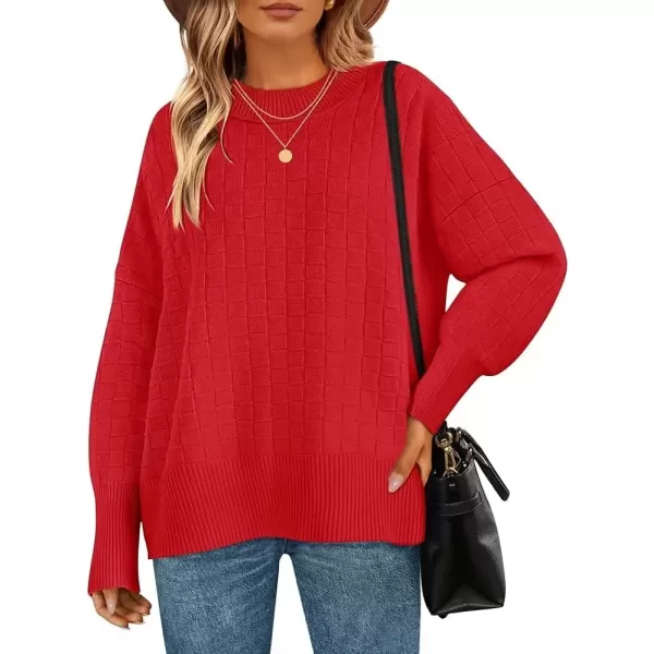 imageZESICA Womens Oversized Sweaters 2024 Fall Winter Trendy Long Sleeve Crewneck Knit Pullover TopsRed