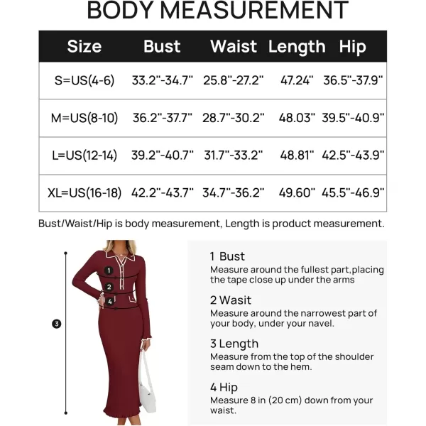 imageZESICA Womens Ribbed Button V Neck Sweater Dress 2024 Elegant Trendy Ruffle Long Sleeve Knit Bodycon Midi DressesWine