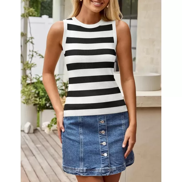 imageZESICA Womens Summer Knit Striped Tank Tops 2024 Trendy Crewneck Sleeveless ShirtsBlack