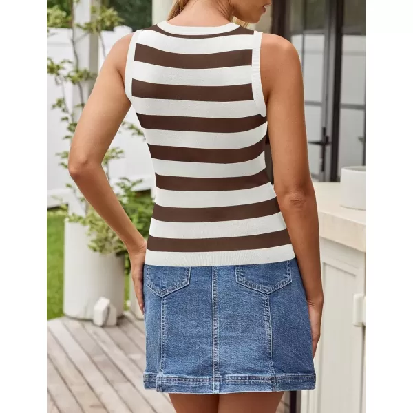 imageZESICA Womens Summer Knit Striped Tank Tops 2024 Trendy Crewneck Sleeveless ShirtsBrown