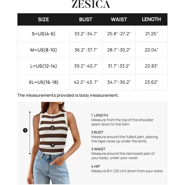 imageZESICA Womens Summer Knit Striped Tank Tops 2024 Trendy Crewneck Sleeveless ShirtsBrown