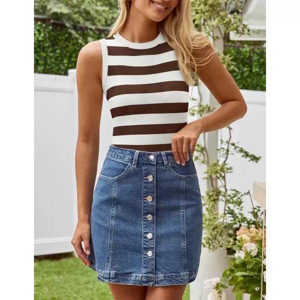 imageZESICA Womens Summer Knit Striped Tank Tops 2024 Trendy Crewneck Sleeveless ShirtsBrown
