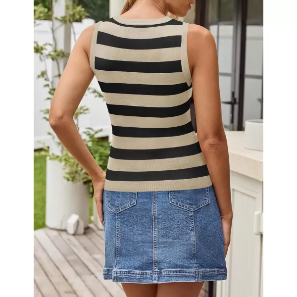imageZESICA Womens Summer Knit Striped Tank Tops 2024 Trendy Crewneck Sleeveless ShirtsKhaki