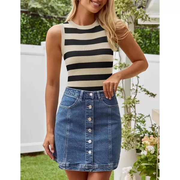 imageZESICA Womens Summer Knit Striped Tank Tops 2024 Trendy Crewneck Sleeveless ShirtsKhaki