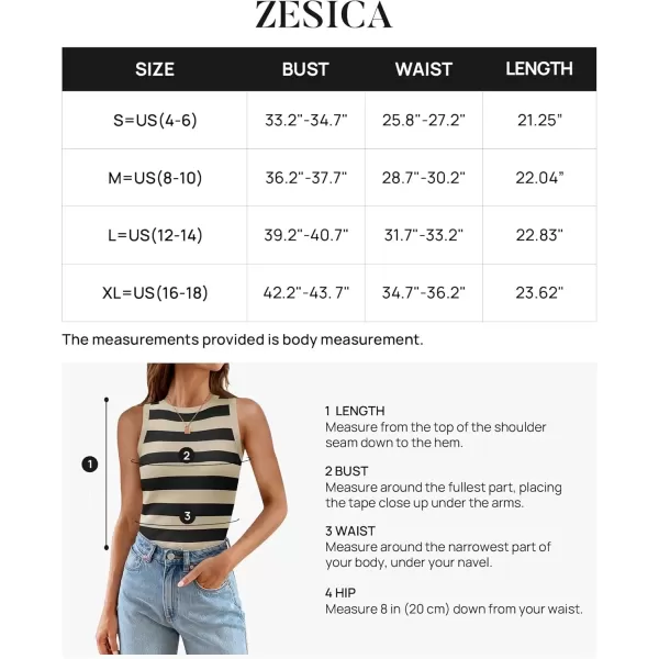 imageZESICA Womens Summer Knit Striped Tank Tops 2024 Trendy Crewneck Sleeveless ShirtsKhaki