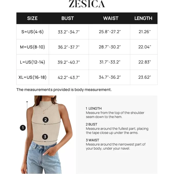 imageZESICA Womens Summer Ribbed High Neck Tank Tops Slim Fit 2024 Fashion Casual Basic Knit Sleeveless ShirtsAlmond