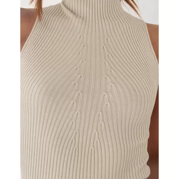 imageZESICA Womens Summer Ribbed High Neck Tank Tops Slim Fit 2024 Fashion Casual Basic Knit Sleeveless ShirtsAlmond