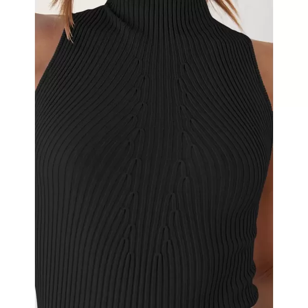 imageZESICA Womens Summer Ribbed High Neck Tank Tops Slim Fit 2024 Fashion Casual Basic Knit Sleeveless ShirtsBlack