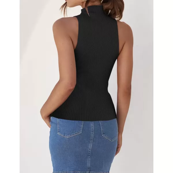 imageZESICA Womens Summer Ribbed High Neck Tank Tops Slim Fit 2024 Fashion Casual Basic Knit Sleeveless ShirtsBlack