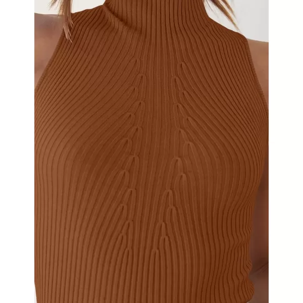 imageZESICA Womens Summer Ribbed High Neck Tank Tops Slim Fit 2024 Fashion Casual Basic Knit Sleeveless ShirtsCaramel