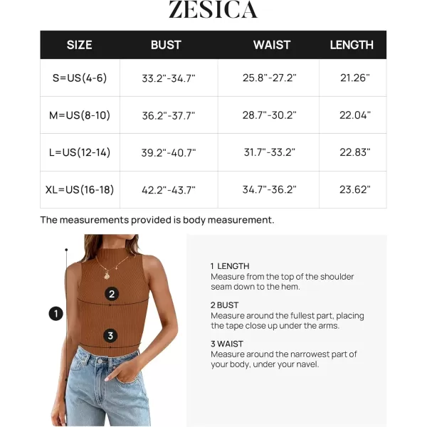 imageZESICA Womens Summer Ribbed High Neck Tank Tops Slim Fit 2024 Fashion Casual Basic Knit Sleeveless ShirtsCaramel