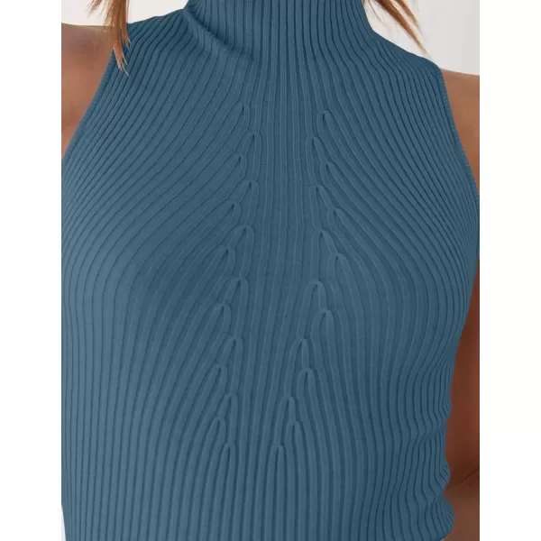 imageZESICA Womens Summer Ribbed High Neck Tank Tops Slim Fit 2024 Fashion Casual Basic Knit Sleeveless ShirtsDustyblue