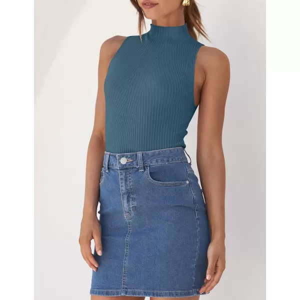 imageZESICA Womens Summer Ribbed High Neck Tank Tops Slim Fit 2024 Fashion Casual Basic Knit Sleeveless ShirtsDustyblue