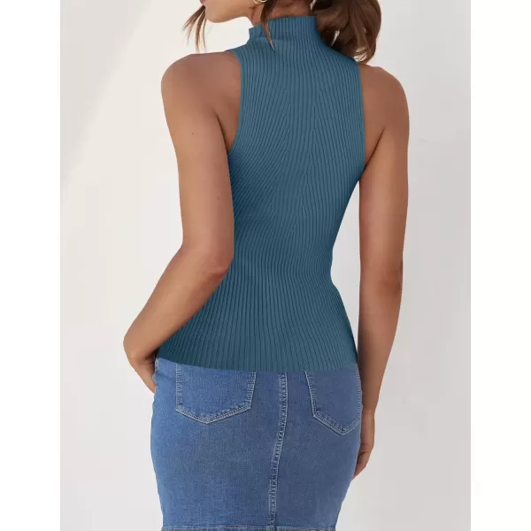 imageZESICA Womens Summer Ribbed High Neck Tank Tops Slim Fit 2024 Fashion Casual Basic Knit Sleeveless ShirtsDustyblue