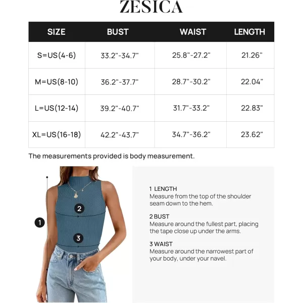 imageZESICA Womens Summer Ribbed High Neck Tank Tops Slim Fit 2024 Fashion Casual Basic Knit Sleeveless ShirtsDustyblue
