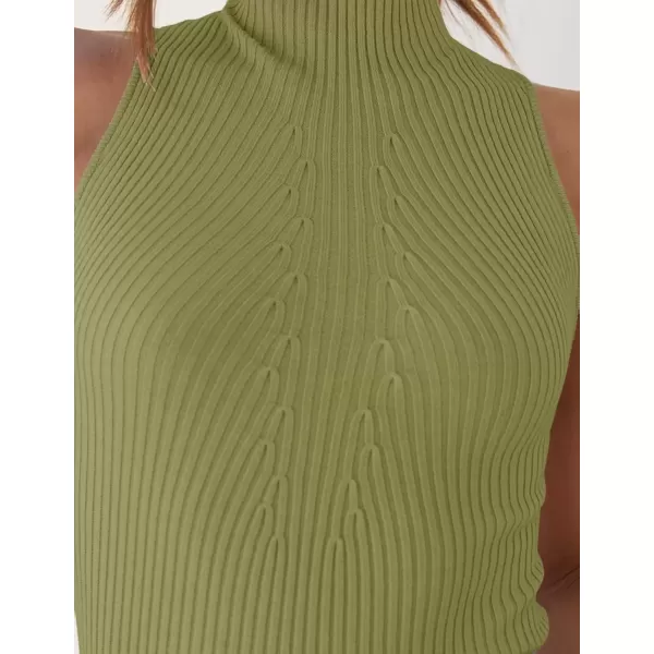 imageZESICA Womens Summer Ribbed High Neck Tank Tops Slim Fit 2024 Fashion Casual Basic Knit Sleeveless ShirtsGreen