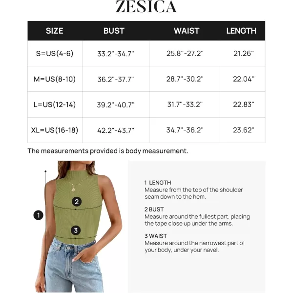 imageZESICA Womens Summer Ribbed High Neck Tank Tops Slim Fit 2024 Fashion Casual Basic Knit Sleeveless ShirtsGreen