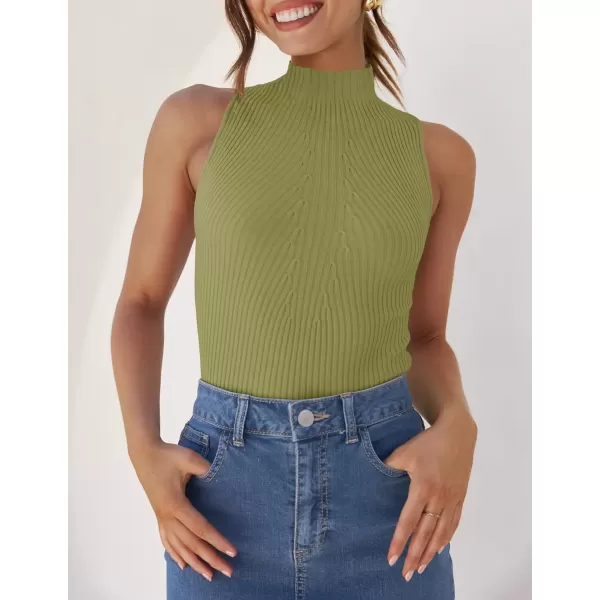 imageZESICA Womens Summer Ribbed High Neck Tank Tops Slim Fit 2024 Fashion Casual Basic Knit Sleeveless ShirtsGreen