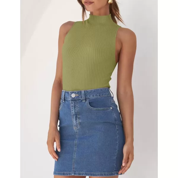 imageZESICA Womens Summer Ribbed High Neck Tank Tops Slim Fit 2024 Fashion Casual Basic Knit Sleeveless ShirtsGreen