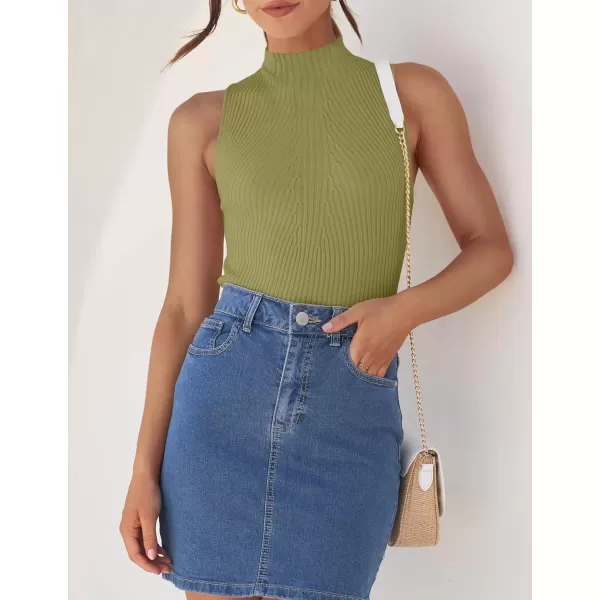 imageZESICA Womens Summer Ribbed High Neck Tank Tops Slim Fit 2024 Fashion Casual Basic Knit Sleeveless ShirtsGreen