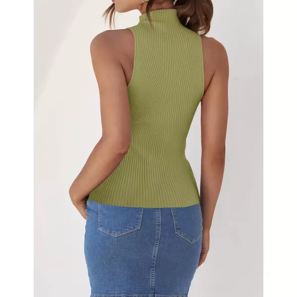 imageZESICA Womens Summer Ribbed High Neck Tank Tops Slim Fit 2024 Fashion Casual Basic Knit Sleeveless ShirtsGreen
