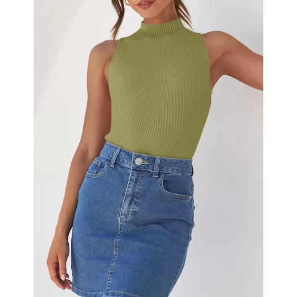 imageZESICA Womens Summer Ribbed High Neck Tank Tops Slim Fit 2024 Fashion Casual Basic Knit Sleeveless ShirtsGreen
