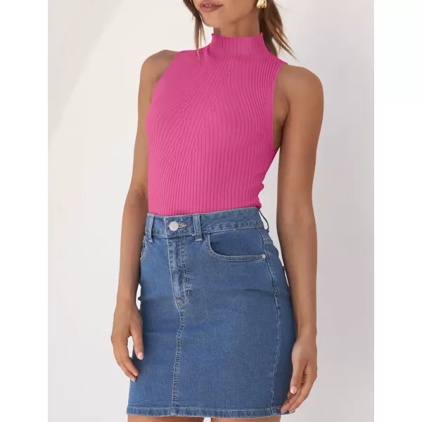 imageZESICA Womens Summer Ribbed High Neck Tank Tops Slim Fit 2024 Fashion Casual Basic Knit Sleeveless ShirtsHotpink