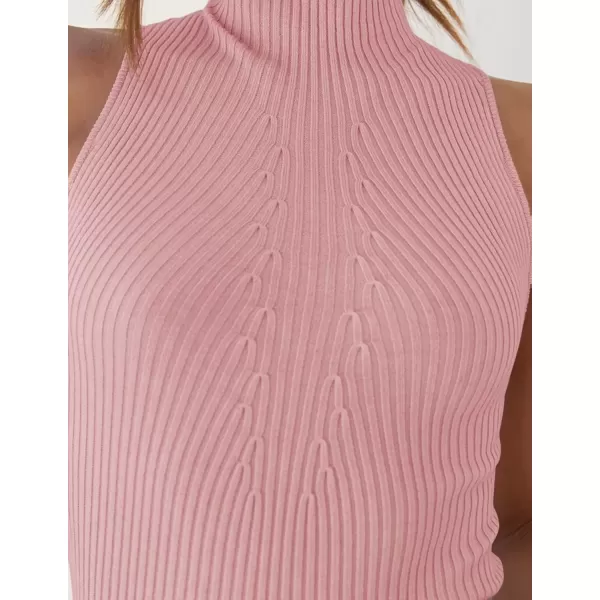 imageZESICA Womens Summer Ribbed High Neck Tank Tops Slim Fit 2024 Fashion Casual Basic Knit Sleeveless ShirtsPink