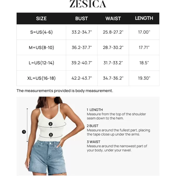 imageZESICA Womens Summer V Neck Tank Top 2024 Sleeveless Spaghetti Strap Cami Shirts Ribbed Knit Basic Crop Tops