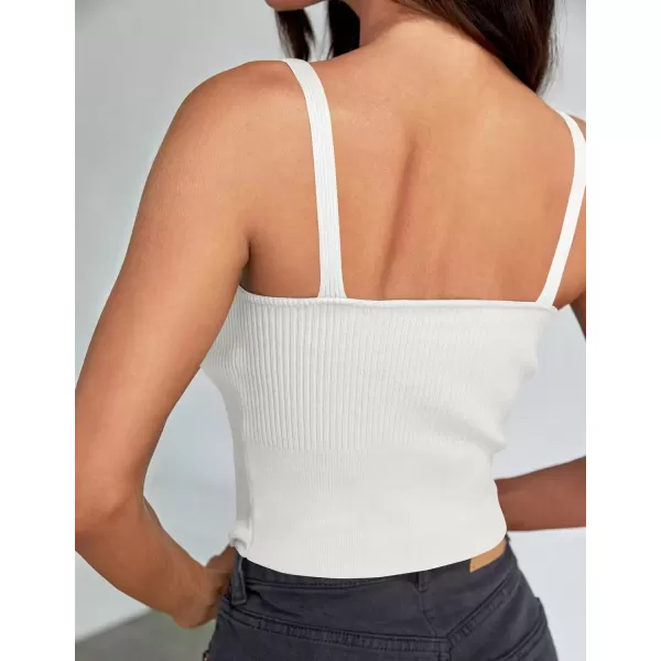 imageZESICA Womens Summer V Neck Tank Top 2024 Sleeveless Spaghetti Strap Cami Shirts Ribbed Knit Basic Crop Tops