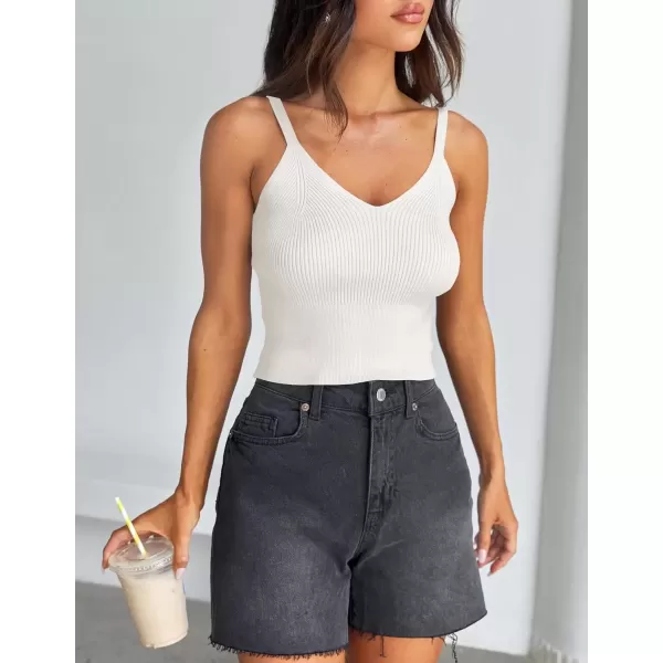 imageZESICA Womens Summer V Neck Tank Top 2024 Sleeveless Spaghetti Strap Cami Shirts Ribbed Knit Basic Crop Tops