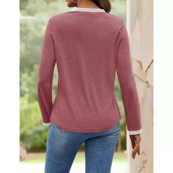 imageZESICA Long Sleeve Shirts for Women Striped Color Block Crewneck Tshirts 2024 Fall Pleated Trendy TopsCameo