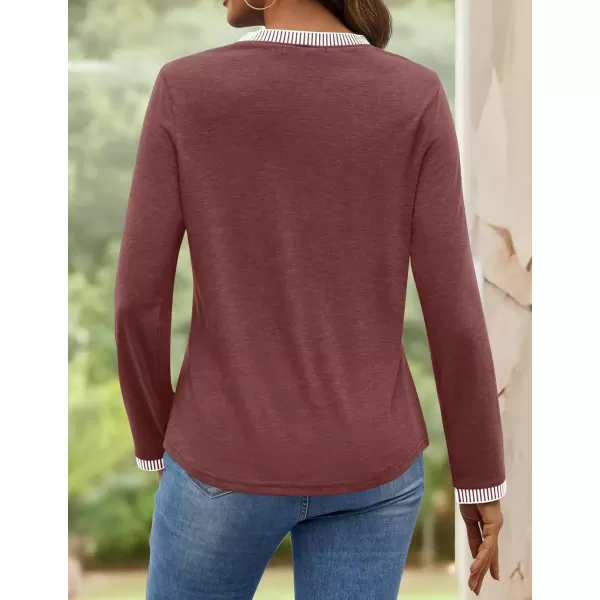 imageZESICA Long Sleeve Shirts for Women Striped Color Block Crewneck Tshirts 2024 Fall Pleated Trendy TopsWinered