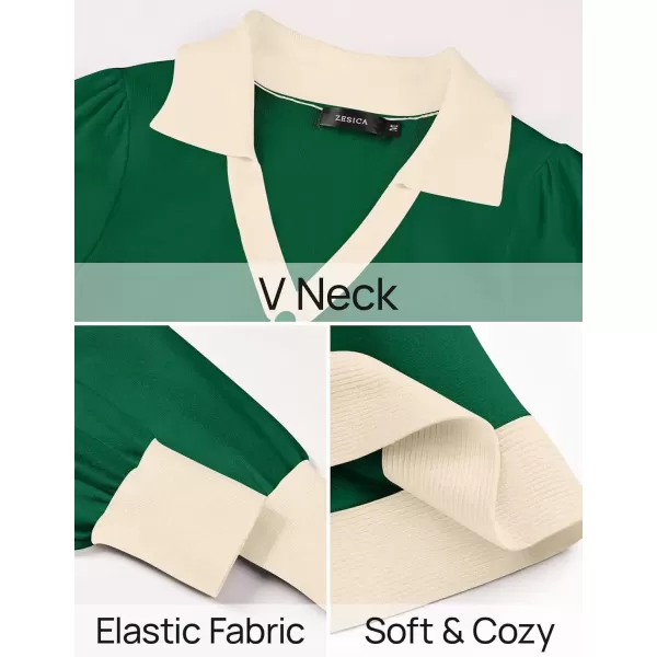 imageZESICA Womens 2024 Fall Long Sleeve V Neck Sweater Dress Collar Ribbed Knit Mini DressesGreen