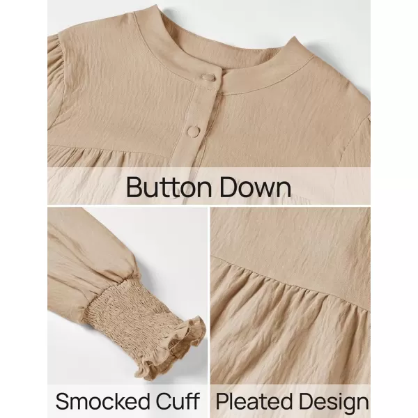 imageZESICA Womens Button Down Shirts 2024 Smocked Cuffed Solid Lantern Long Sleeve Blouse Fall Fashion Casual TopsApricot
