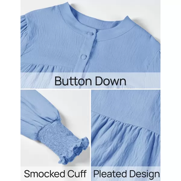 imageZESICA Womens Button Down Shirts 2024 Smocked Cuffed Solid Lantern Long Sleeve Blouse Fall Fashion Casual TopsLight Blue