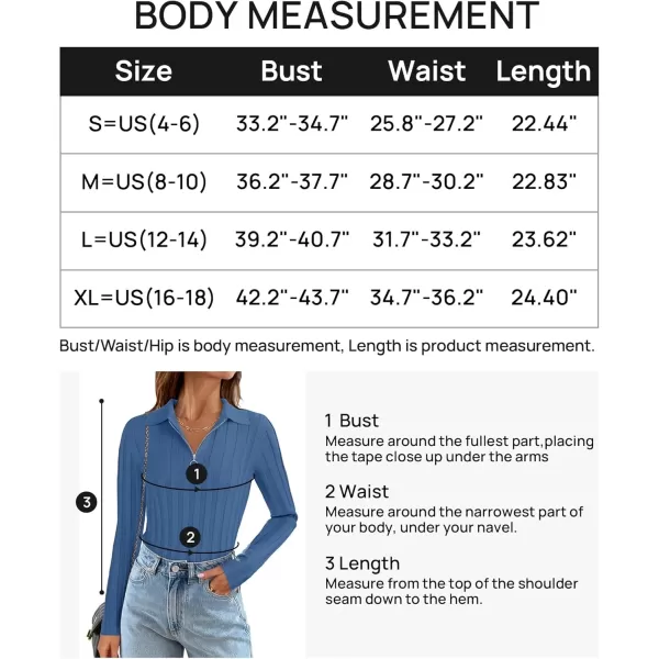 imageZESICA Womens Fall Sweaters 2024 Long Sleeve V Neck Ribbed Knit Shirts Slim Fit Half Zip Lapel Collared Basic Polo TopsBlue