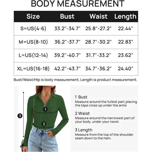 imageZESICA Womens Fall Sweaters 2024 Long Sleeve V Neck Ribbed Knit Shirts Slim Fit Half Zip Lapel Collared Basic Polo TopsMoss Green